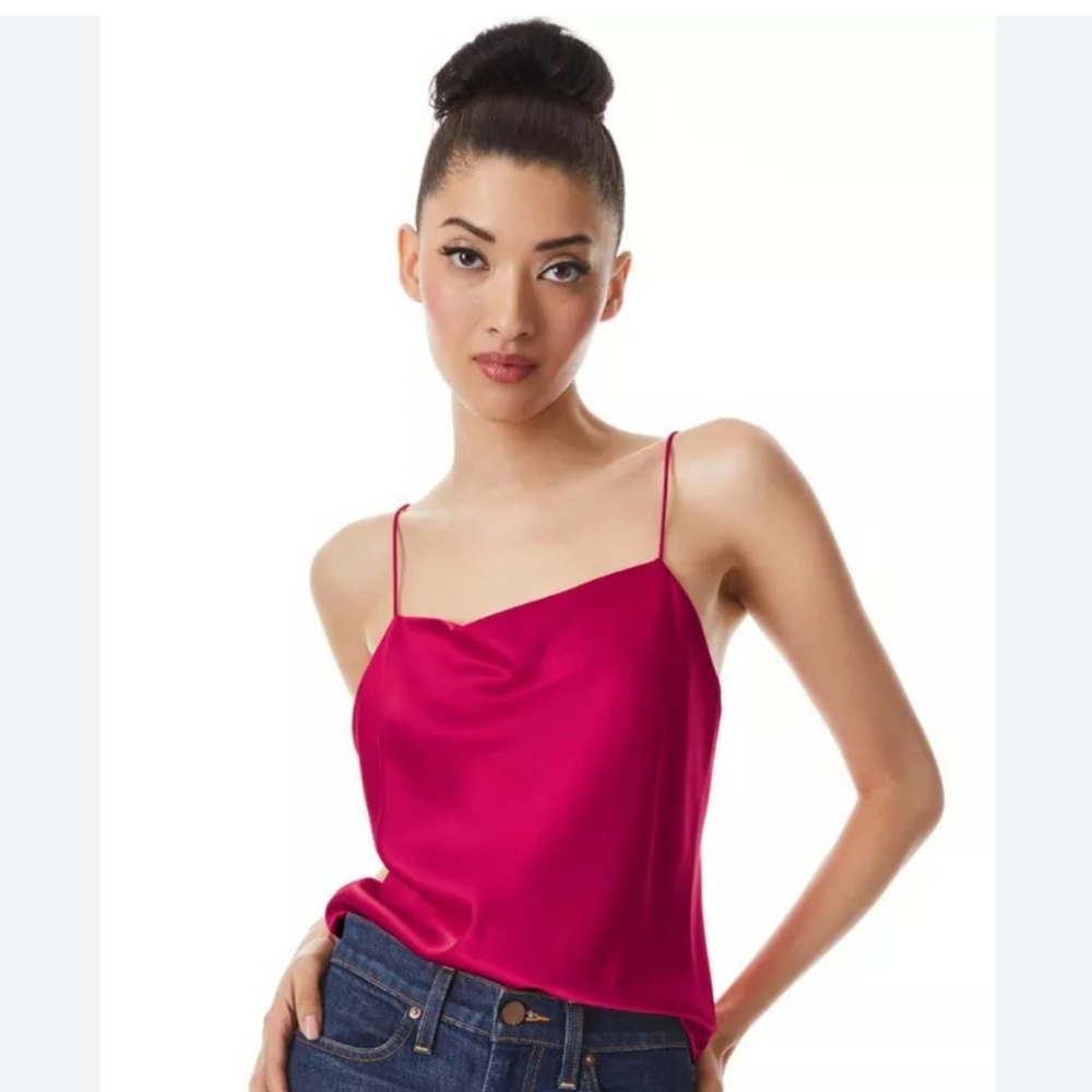 NWT Alice + Olivia Harmon Drapey Slip Raspberry Pink Cami Top